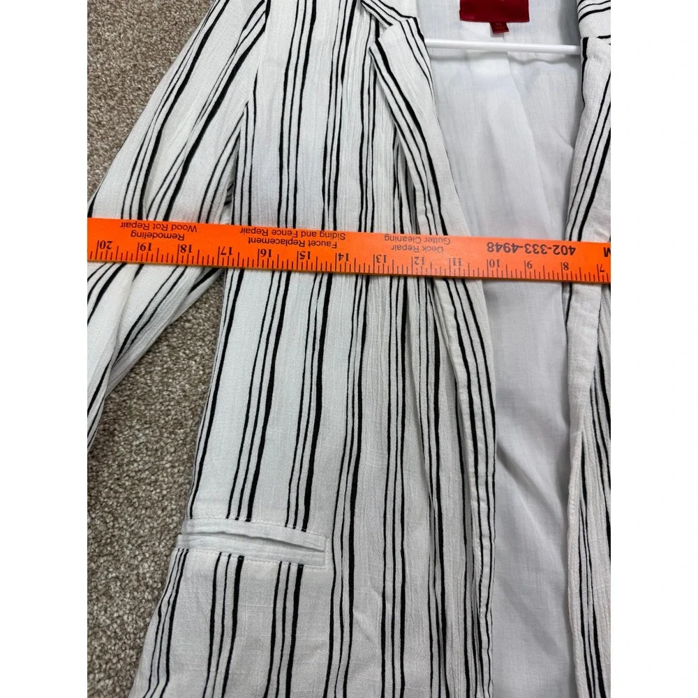 Jennifer Lopez Womens XS White Black Striped Open Front Roll‎ Tab Sleeve Blazer